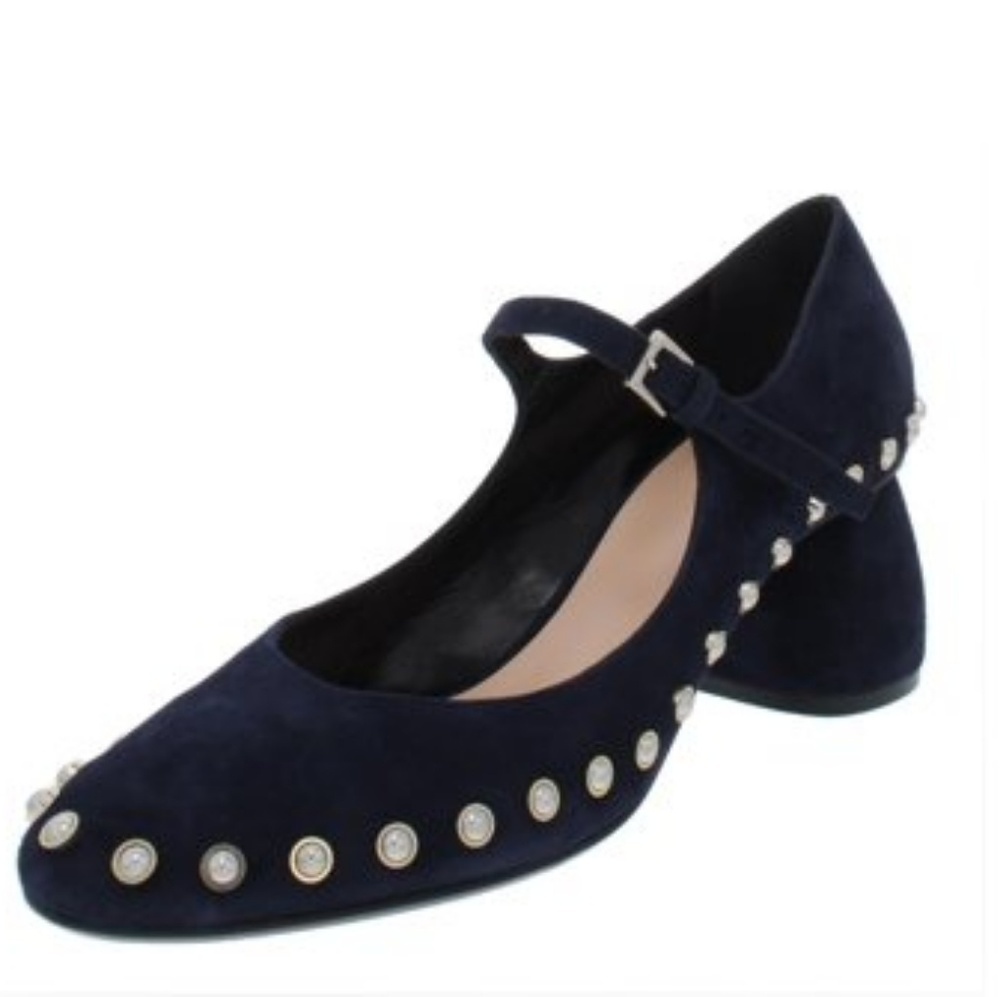 Carven Odeon Suede Studded‎ Mary Jane Pumps in Navy